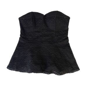 G By Guess size XS Strapless Top Black Peplum Corset Bustier Lace Mesh Y2K
